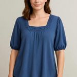 August Silk  women’s top blouse t-shirt embroidered crochet puff sleeves sz 1X Photo 0