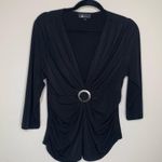 AB Studio Y2K Black Slinky Blouse Knit Ring Ruched Bust Sz XL Photo 2