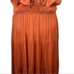 Tahari Burnt Orange Flutter Sleeve Ruffle Maxi Dress Size Medium Photo 4