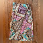 pink and yellow patterned paisley floral wrap silk midi skirt Size M Photo 0