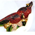 Joan Rivers BROOCH PIN Pair RED CARDINAL BIRDS Perched LG 4" Crystal Rhinestones Photo 5