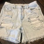 American Eagle American Eagle Denim Mom Shorts Frayed Hem Distressed Ripped Light Wash Photo 1