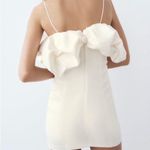 ZARA Satin Effect Voluminous Ruffles Pearl Cream White Mini Dress XS Photo 1