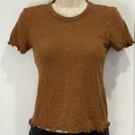 Rag and Bone  Gemma Jacquard Scoop Neck Short Sleeve Top Lettuce Trim Small Brown Photo 5
