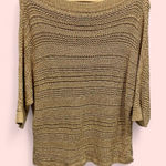Chico's Cute Chico’s chunky golden flax open weave batwing sweater 3/4 sleeve metallic Photo 0
