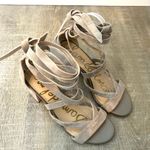 Sam Edelman  Sheri Suede Ankle Wrap Sandal Putty Gray Beige 9 Chunky Heel Shoes Photo 12