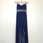 B Darlin Sheer Navy Formal Maxi Dress B. Darlin – Beaded Waist, Size 2 Sheer Overlay Photo 2