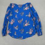 Loft Petites Blouse SP Blue Floral Print Long Sleeve V Neck Top Ruffle Detail Photo 1