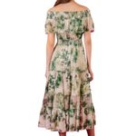Jessie Liu Green Floral Silk Off Shoulder Tiered Midi Dress Size Medium Romantic Photo 1