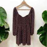 Lush Clothing LUSH Boho Smocked Sweetheart Milkmaid Dress in Brown Berry Floral Photo 6