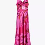 ZARA  pink floral satin midi dress wedding evening party coctail Photo 8