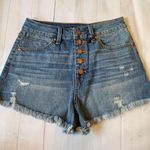 Sincerely Jules Button Fly Denim Shorts Size 3/26 Distressed Blue Photo 1