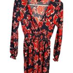 Topshop Faux Wrap Dress Navy Red Floral Photo 1