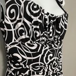 Maggy London Maggie London Dress Ruched Waist Size Large Black White Spiral Print Circular Photo 10