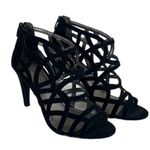 Kelly & Katie Cage Heels 4” Pumps Sandals Heel Zip Black Suede Women’s Size 7.5M Photo 1