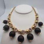 Kate Spade  Second Nature Gold Tone, Pink Crystal, & Wood Statement Necklace Photo 4