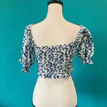 Kendall + Kylie  white and blue floral cropped shirt in size small Photo 1