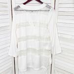 BCBGMAXAZRIA Erid Lace Illusion Stripe Tunic Blouse Gardenia White Small Photo 6