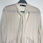 ZARA Neck Tie Ruffle Long Sleeve Sheer Chiffon Mini Dress, Tunic V Neck Bone L Photo 4