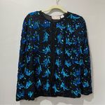 Laurence Kazar VTG  SEQUIN Beaded EVENING SILK JACKET Women's S Blue Black. Photo 0