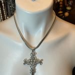 Sterling Silver 925  Snake Chain & Jasper Cross Pendant Necklace Photo 2