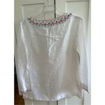 J. McLaughlin  100% linen V-neck embroidery top blouse white size 6 Photo 2