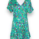 Vintage Howard Wolf Green Abstract Floral Print Mini Dress Ruffle Hem Made USA 6 Photo 10