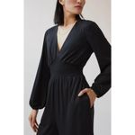 Hutch Anthropologie  black jersey knit wide-leg V-neck smocked jumpsuit, size M Photo 2