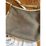 Prada Vintage Logo Jacquard Shoulder Bag Crossbody Womens Beige Italy BT0706 Photo 2