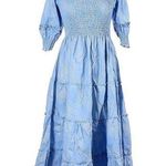 Hill House NWT  Nesli Nap Dress in Light Blue Glitter Check Smocked Midi S Photo 0