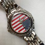 Women’s USA flag dial watch vintage silver tone quartz rotating bezel running Photo 2