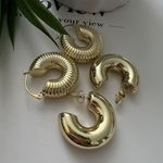 Anthropologie Gold Plated Lightweight Earrings Chunky Hoop Stainless Steel Womens Jewelry Photo 5
