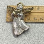 LC Signed Two Tone Angel Pin Brooch Silver Tone Body Gold Heart Wings & Halo Photo 3