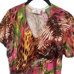 Quacker Factory  Leopard and Floral Print Rhinestone Blouse Artsy Eclectic Fun S Photo 2