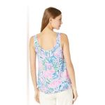 Lilly Pulitzer ✨ Floral Blue Tiger Sunrise Top Ruffle Trim Pink Blue Green Sz S Photo 1