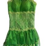 Handmade  Women's Size 2 Bright Green Embroidered Mini Dress Cottagecore Fairy Photo 0