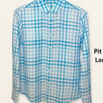 J. McLaughlin  Sky Blue‎ Checkered Button Down Shirt Linen Blend Size 6 Classic Photo 0