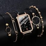 Gorgeous Women's Quartz Watch 5 Piece Set with Matching Leather Bracelets Black Photo 1