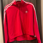 Adidas  Red Track Jacket with White Stripes Photo 0