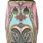 Bisou Bisou Pink Blue Paisley High Waist Pull On Stretch Pencil Midi Skirt Sz S Photo 3
