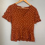 Madewell ‎ Women's Tiered-Sleeve Peplum Top in Inkspot Dot Burnt Clay Size 4 Photo 1