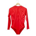 Athleta NWT Sun Shield Rashguard One Piece Swimsuit Red Sz Small Long Sleeve Zip Photo 1