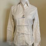 LISSEO Long Sleeve Button Down Shirt Beige White Striped Made in Japan Women's S Photo 0