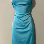Meshki Baby Blue Satin Mini Dress Spaghetti Straps Backless Lace Up Size S Photo 0