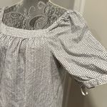 Loft Sz: L Jacquard Puff Sleeve Square Neck Top Linen Blend Cross Repeat Pattern Photo 7