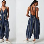 Free People Kind Favor Navy Blue Cotton Wide Leg Romper Jumpsuit Medium Photo 10