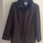 Jones New York Brown long sleeve button up suit, jacket removable fur mob wife Photo 0