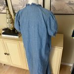 LORETTA CAPONI Denim Chambray Midi Dress Embroidered Detail Size Small Blue Photo 3