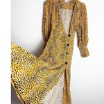 Ganni  Leopard Print Plunge Midi Dress Crepe Yellow Animal Print Long Sleeve Photo 9