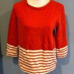 J.Crew Orange & Cream Stripe 3/4 Sleeve Crewneck Sweatshirt - Size M Photo 0